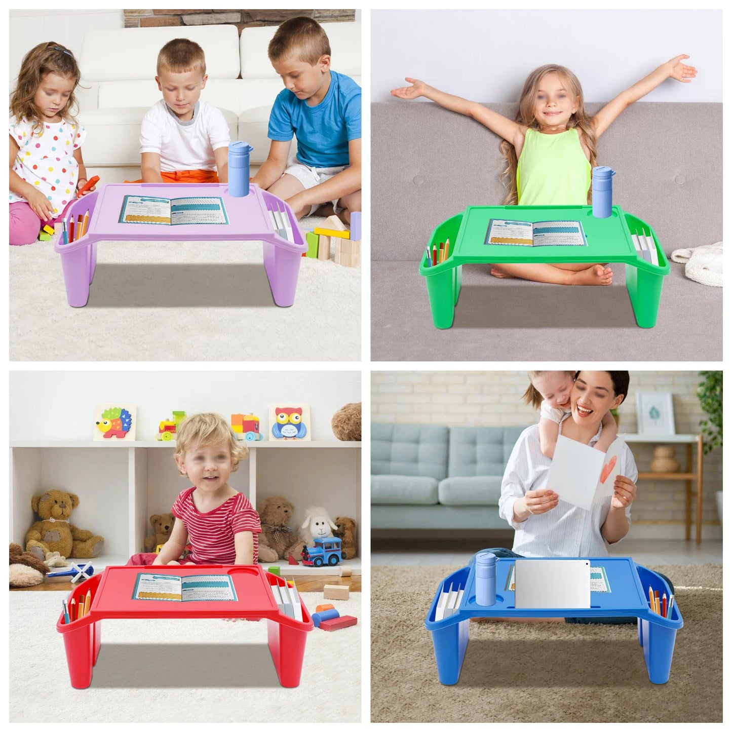 4 Pcs Kids Lap Desk Tray, Plastic Breakfast Laptop Trays with Side Pockets. - Two Brothers DIY Store