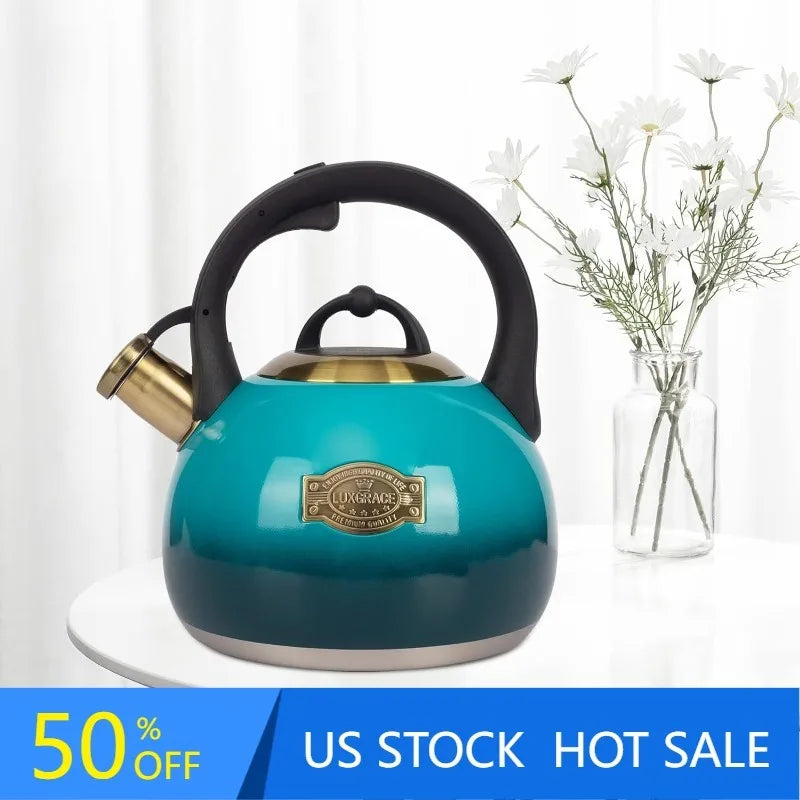 Tea Kettle Stovetop Whistling Kettle Teapot, Food Grade Stainless Steel Teakettle for Stove Top with Heat Proof Ergonomic Handle